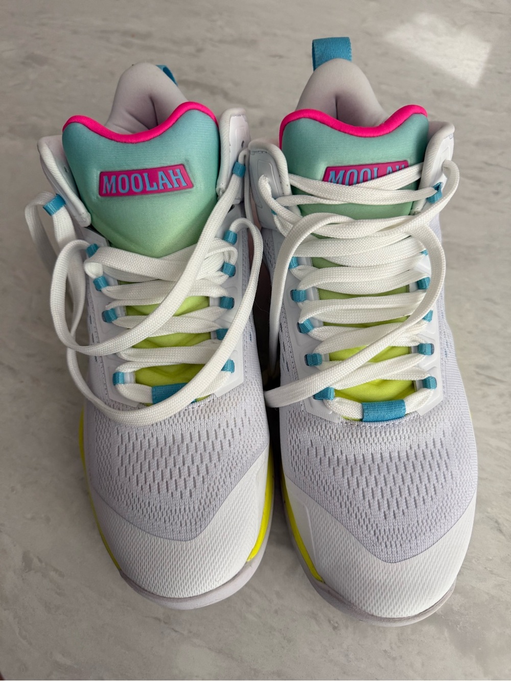 MOOLAH Women's White Sneakers with Mint & Pink Accents
